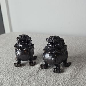 Vintage Dark Bronze Foo Dog Incense Burner Set